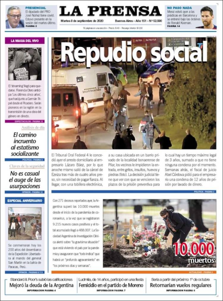 Portada de La Prensa (Argentina)