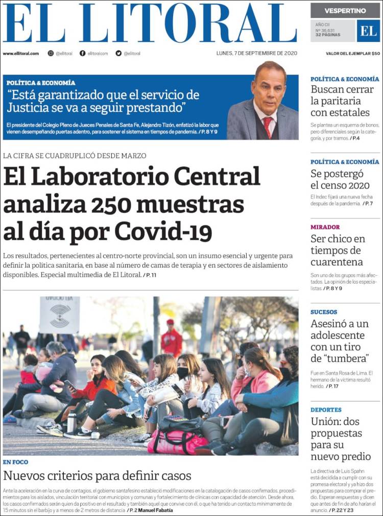 Portada de Diario El Litoral (Argentina)