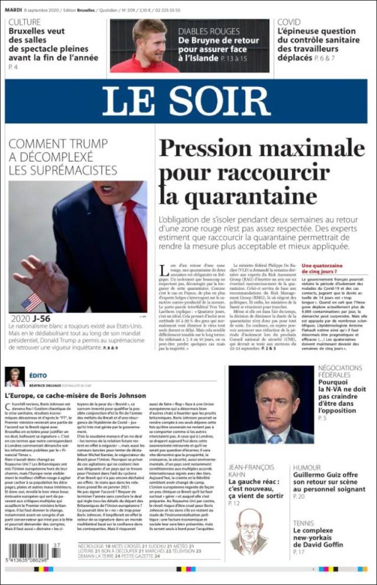Portada de Le Soir (B&eacute;lgica)