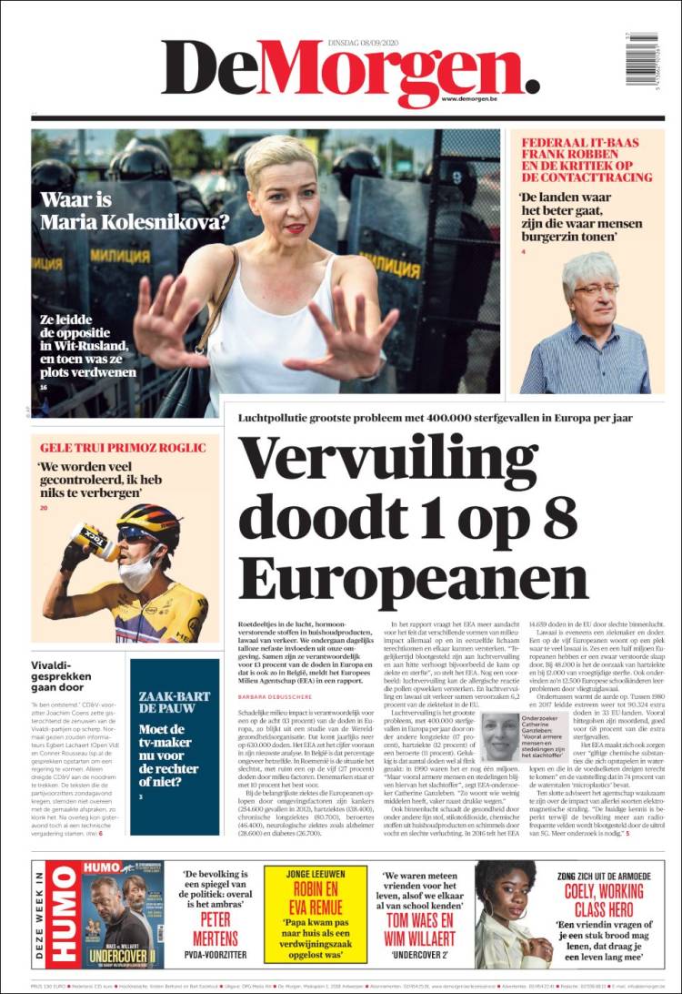 Portada de De Morgen (B&eacute;lgica)