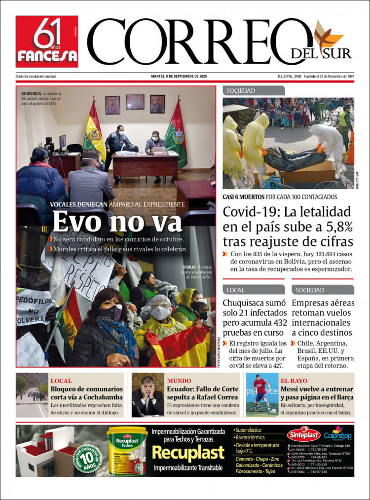 Portada de Correo Sur (Bolivia)