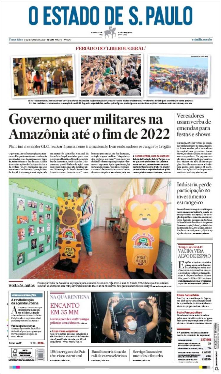 Portada de O Estado de São Paulo (Brasil)