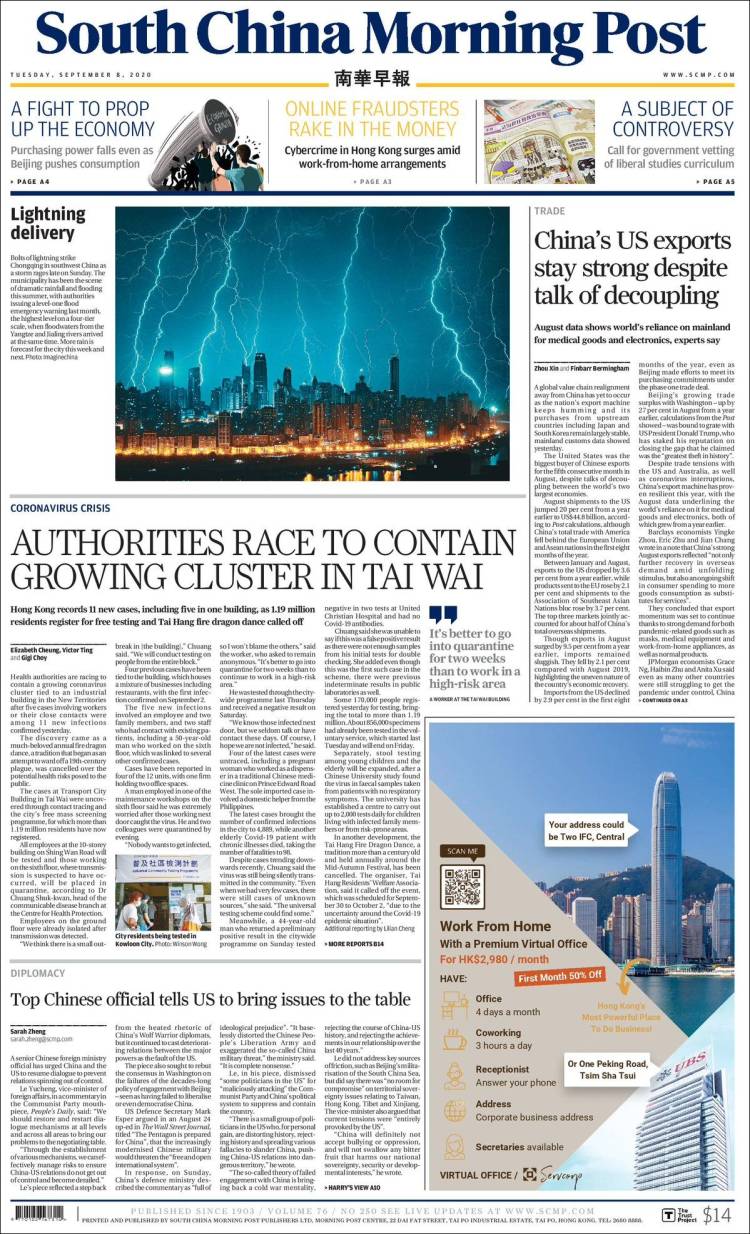 Portada de South China Morning Post (China)