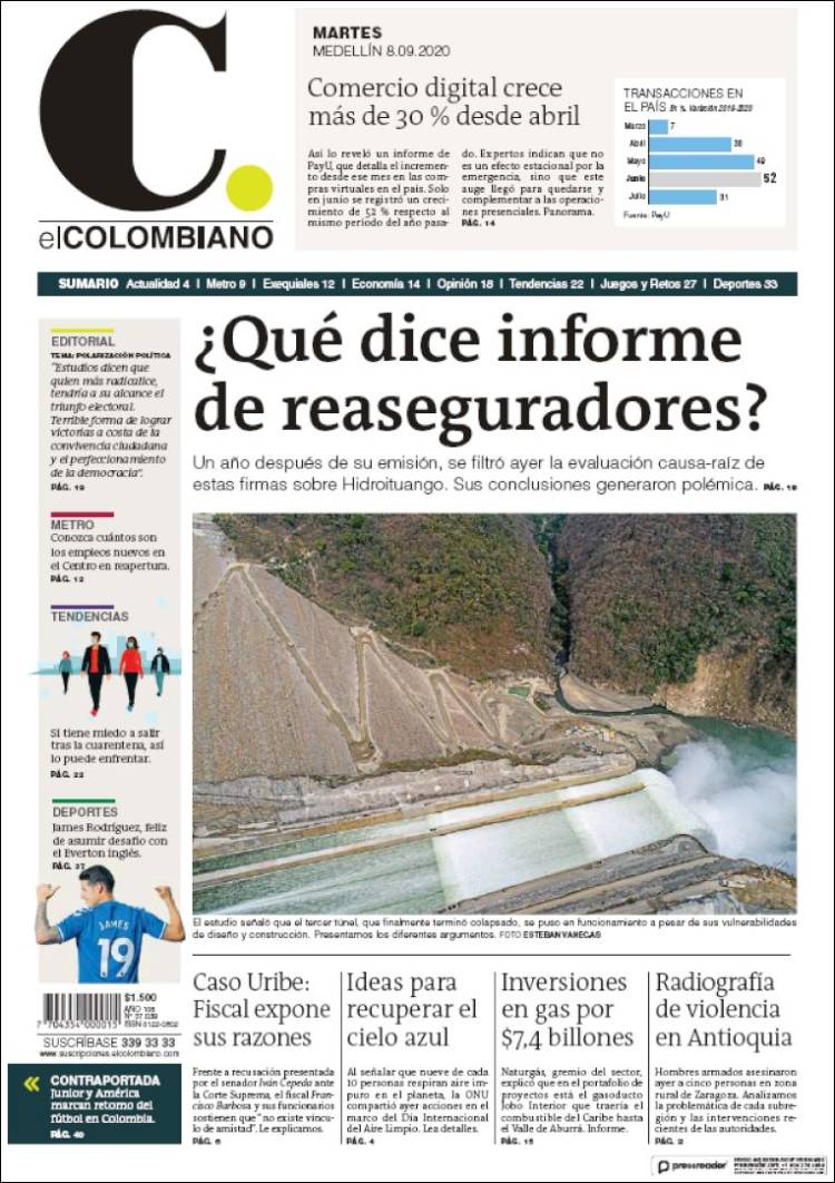 Portada de El Colombiano (Colombia)