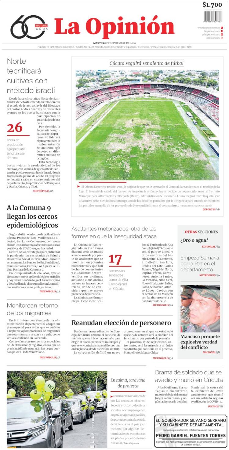Portada de Diario La Opinion (Colombia)