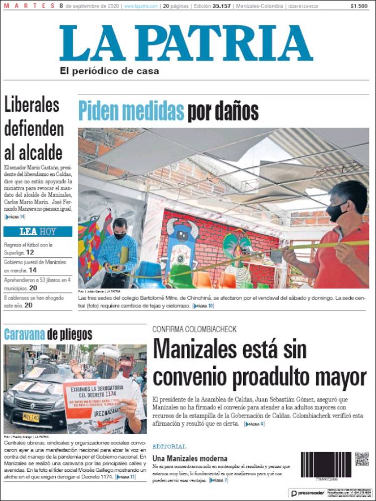 Portada de La Patria (Colombia)