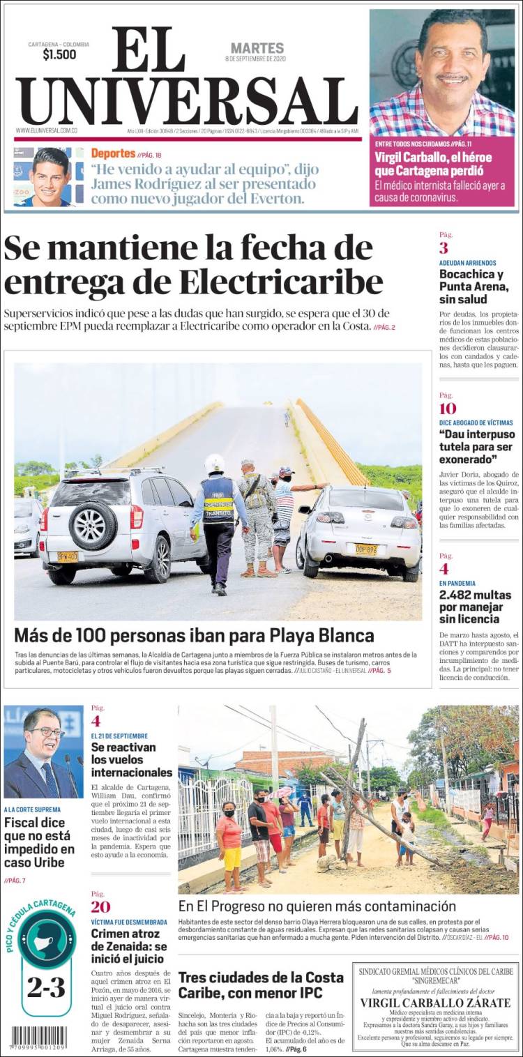 Portada de El Universal (Colombia)