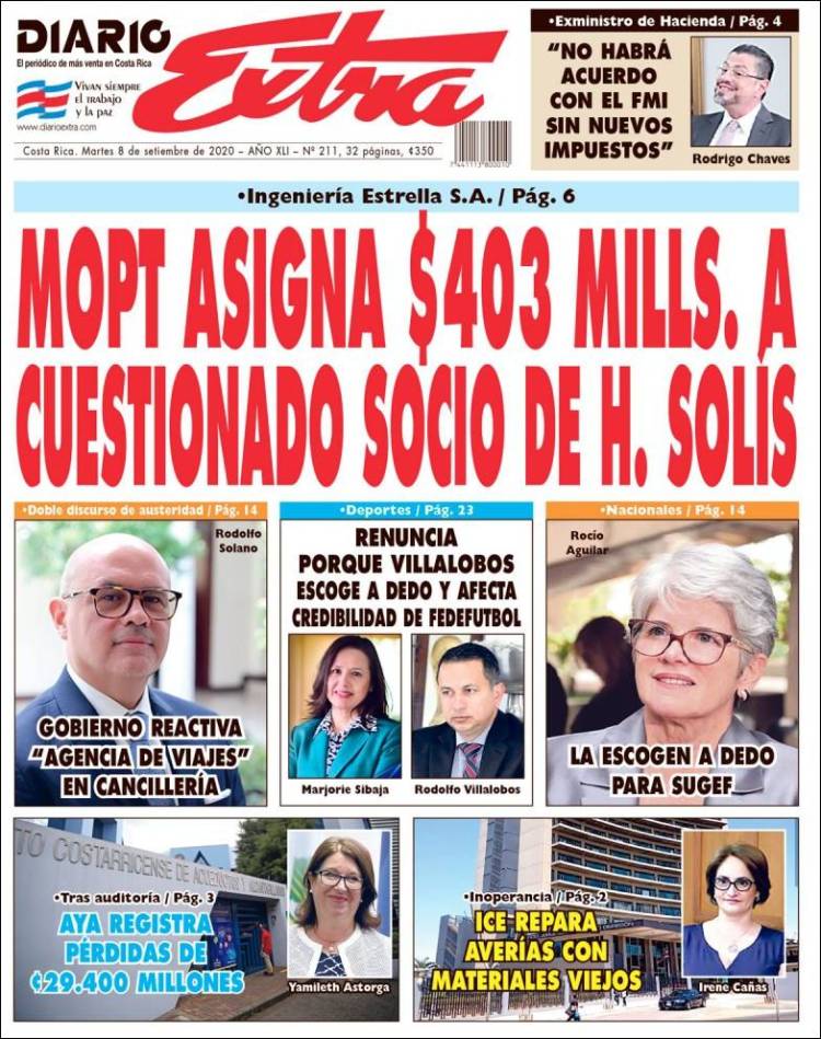 Portada de Diario Extra (Costa Rica)