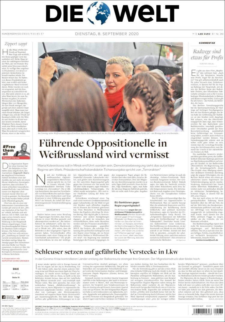 Portada de Die Welt (Alemania)