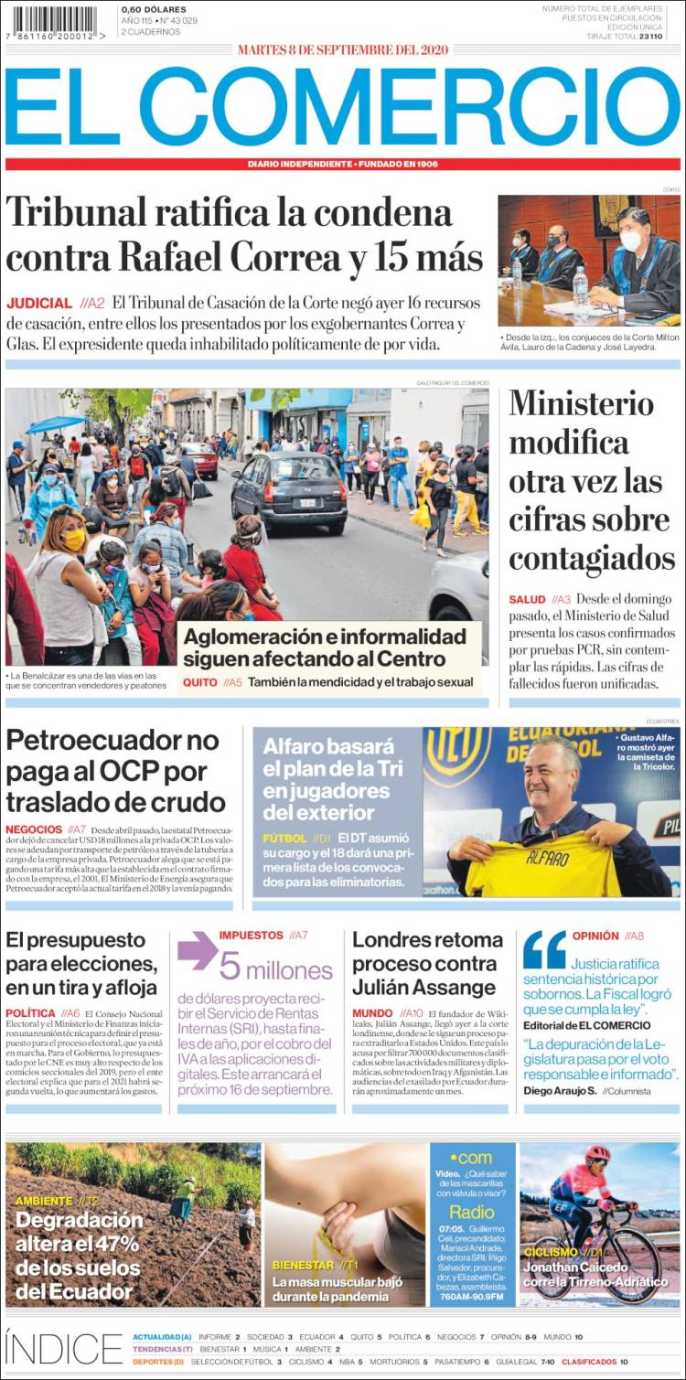 Portada de El Comercio (Ecuador)