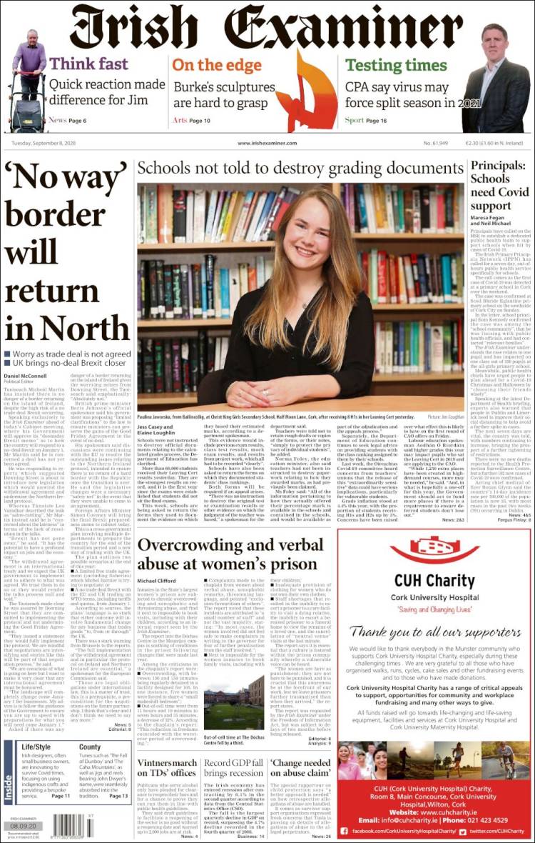 Portada de Irish Examiner (Irlanda)