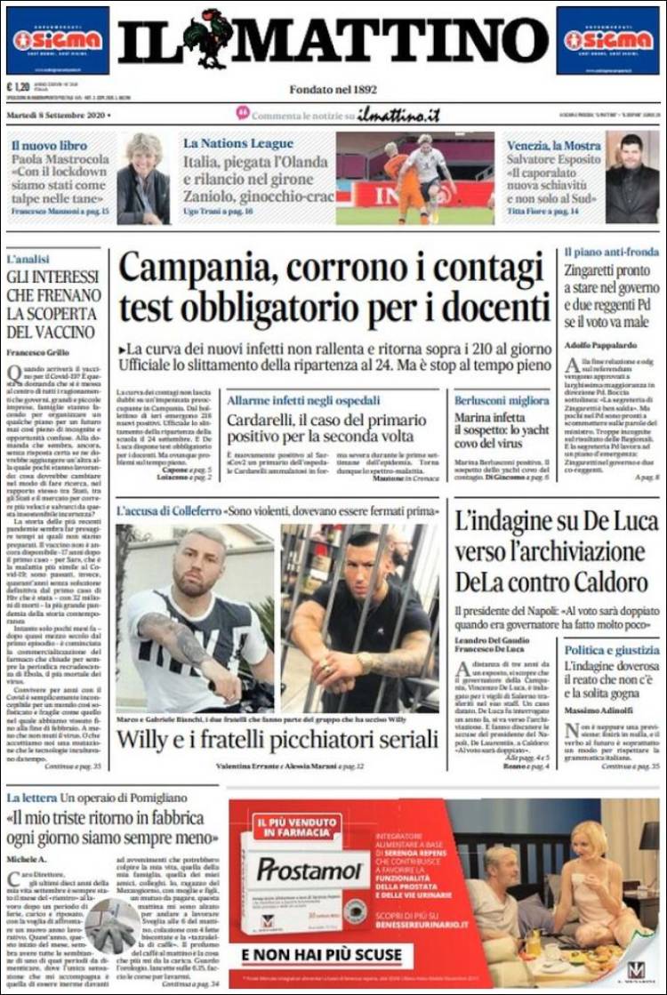 Portada de Il Mattino (Italia)