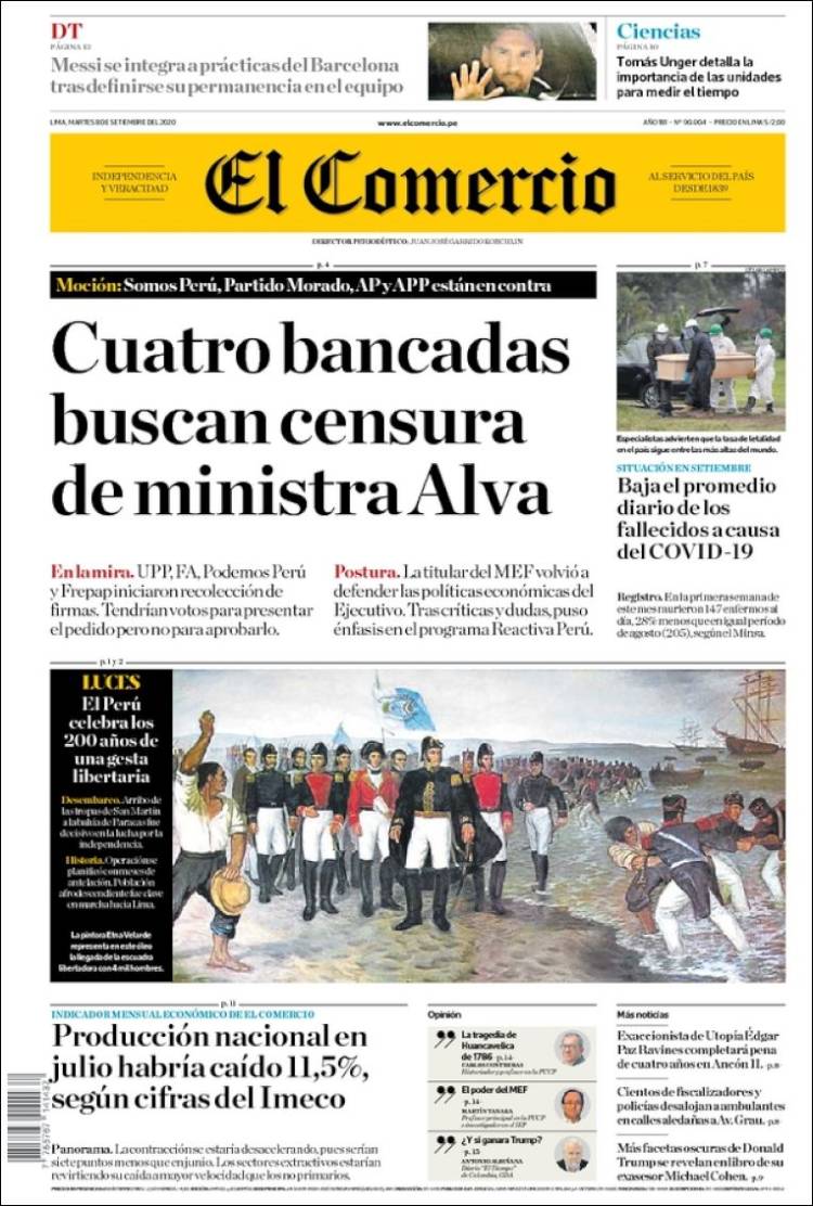 Portada de El Comercio (Per&uacute;)