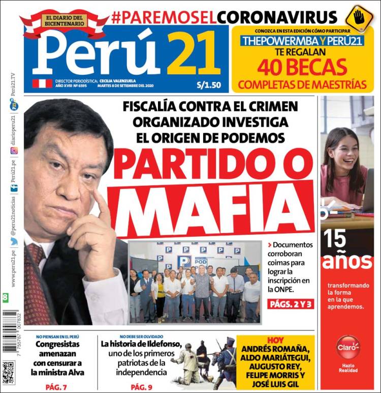Portada de Perú 21 (Per&uacute;)