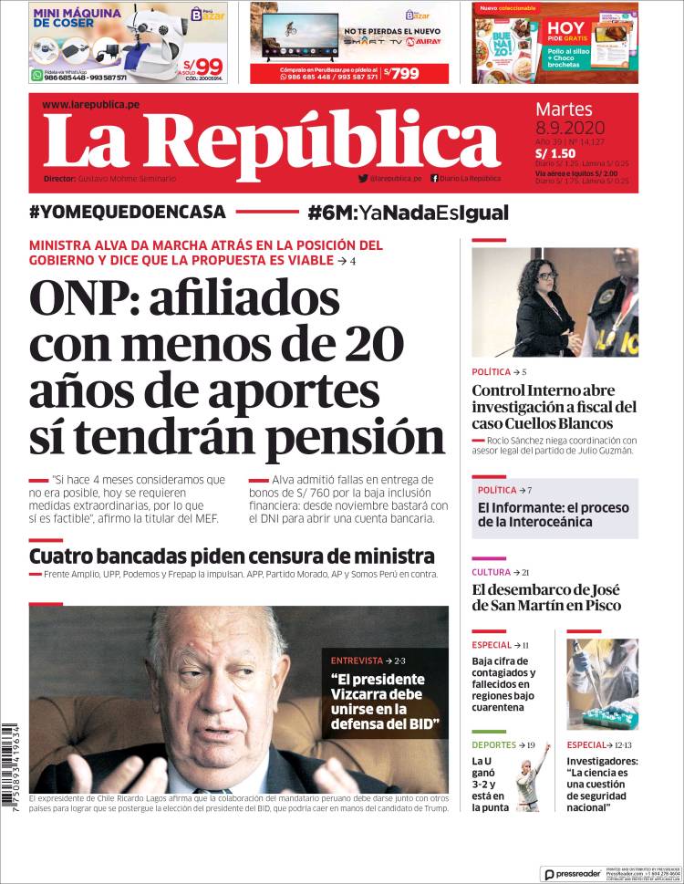 Portada de La Republica (Per&uacute;)