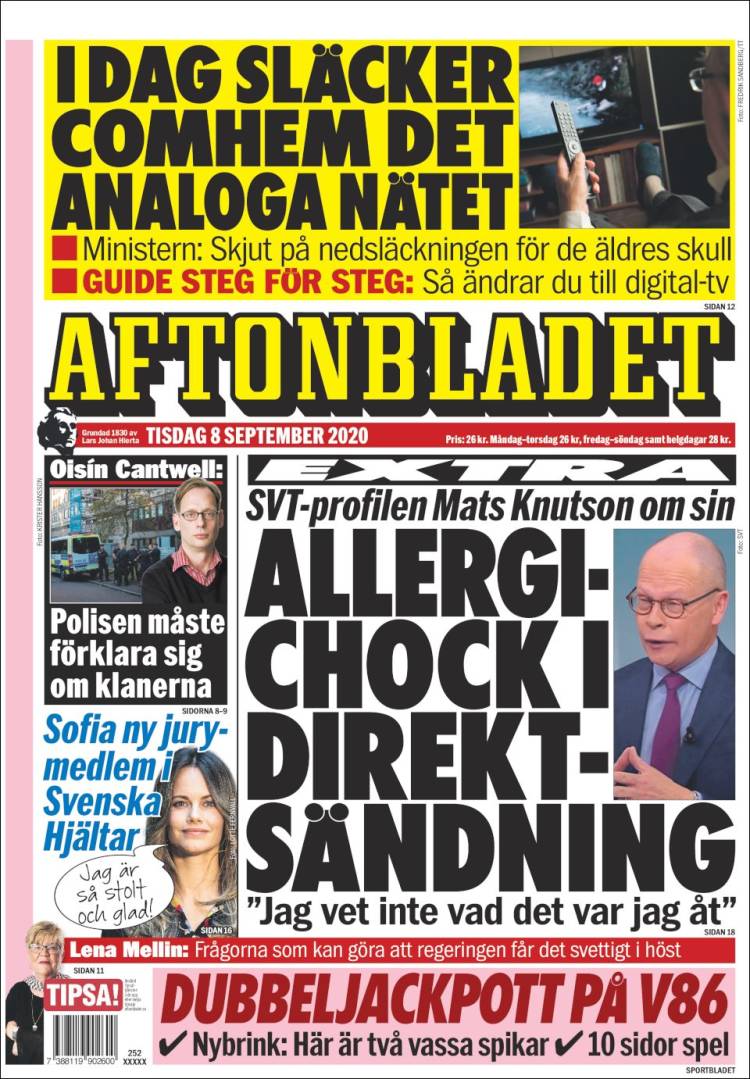 Portada de Aftonbladet (Suecia)