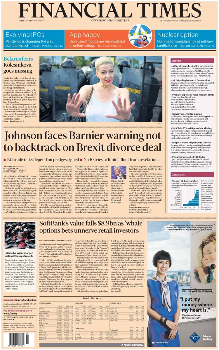 Portada de Financial Times (Reino Unido)