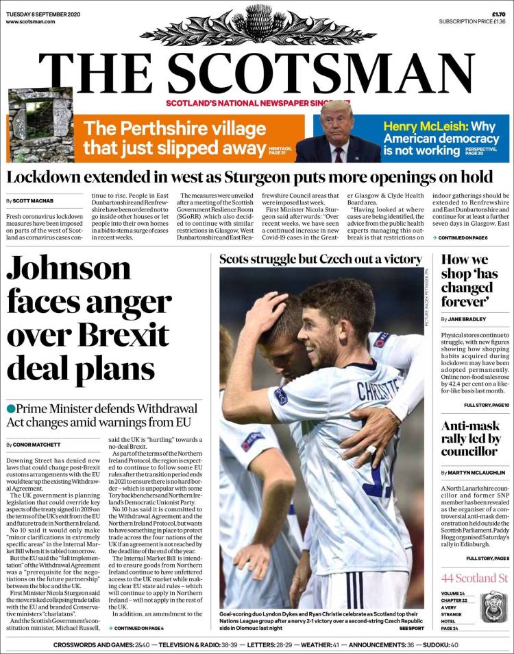 Portada de The Scotsman (Reino Unido)