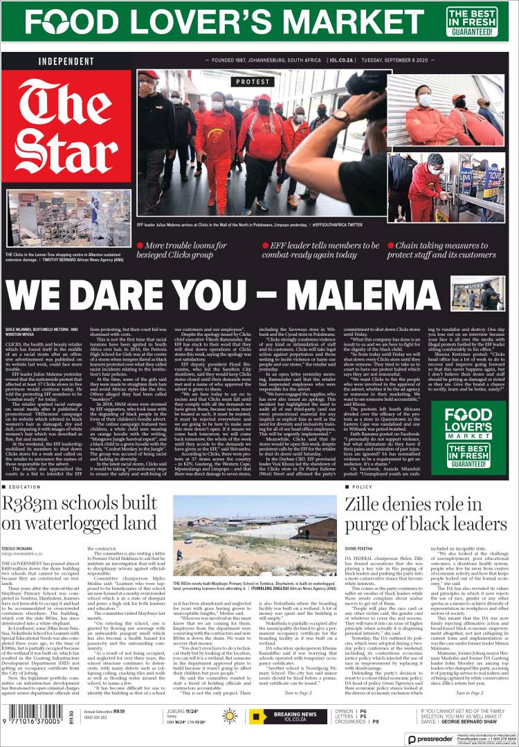 Portada de The Star (Sud&aacute;frica)