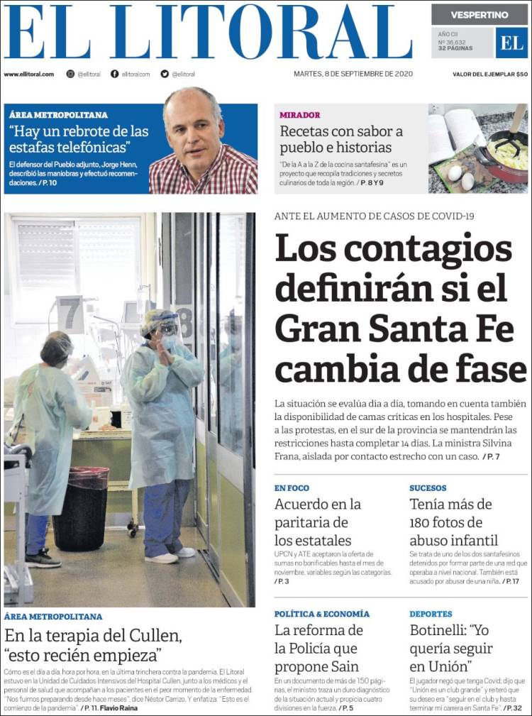 Portada de Diario El Litoral (Argentina)