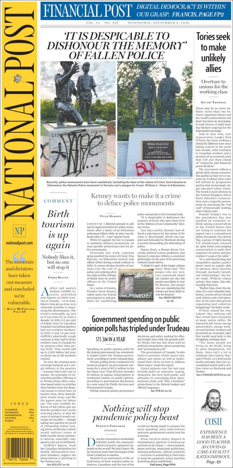 Portada de The National Post (Canadá)