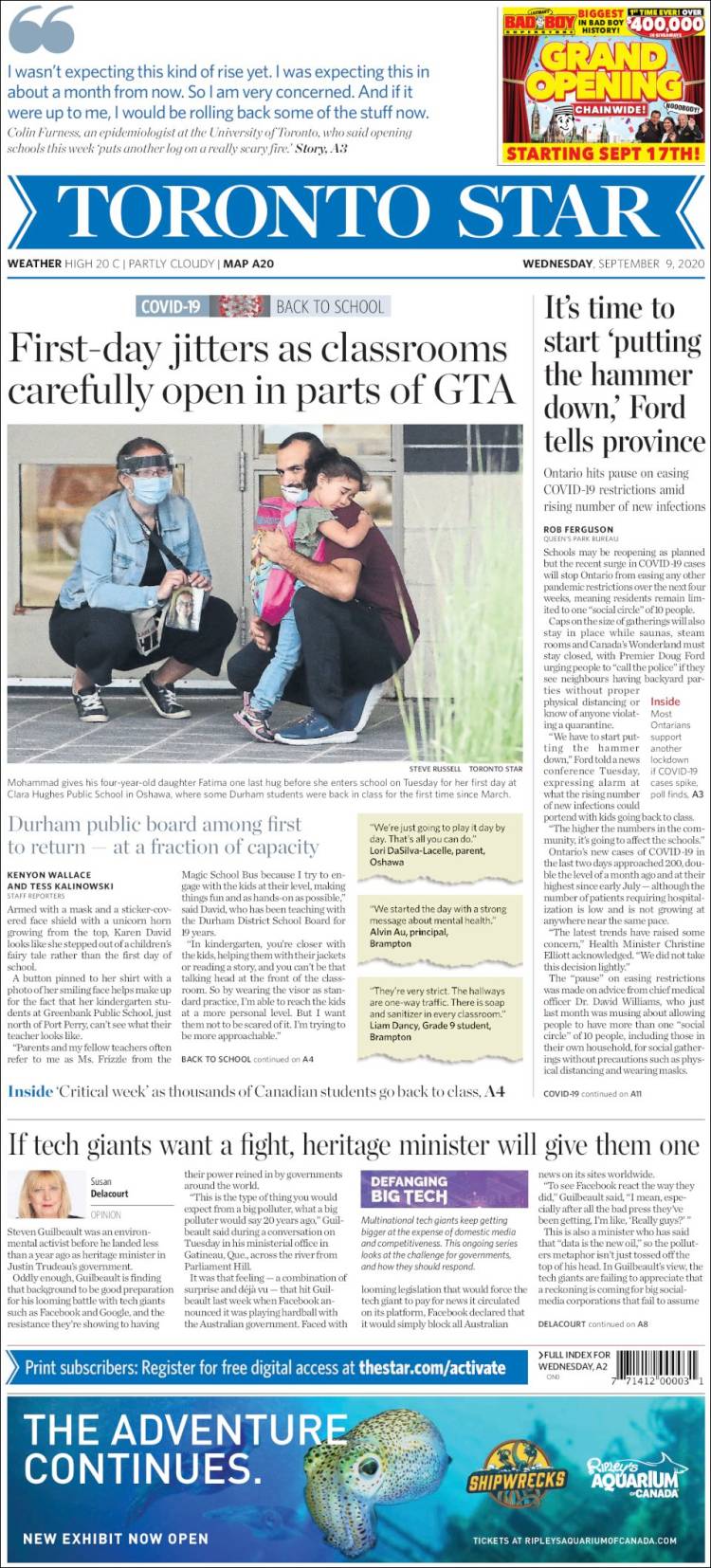 Portada de The Toronto Star (Canadá)