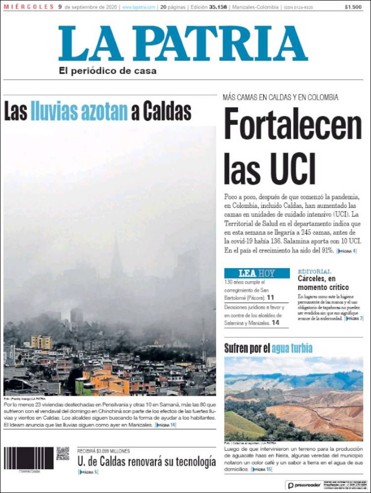 Portada de La Patria (Colombia)