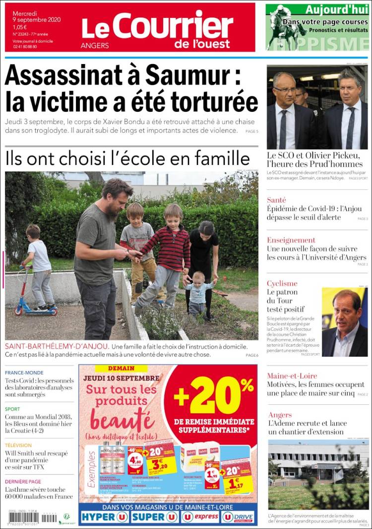 Portada de Le Courrier de l'Ouest (Francia)
