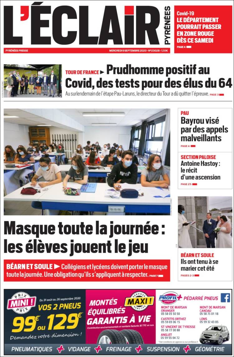 Portada de L'Eclair des Pyrénées (Francia)