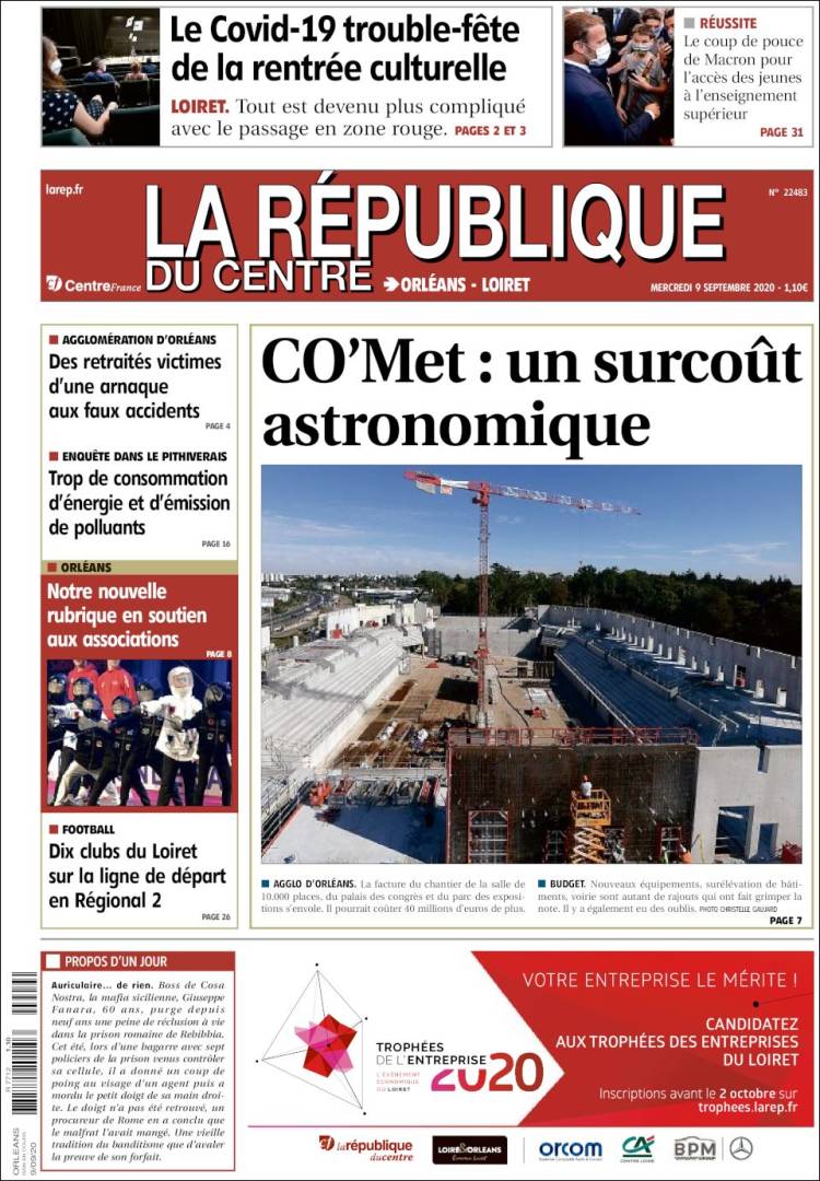 Portada de La République du Centre (Francia)