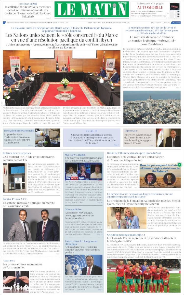 Portada de Le Matin (Marruecos)