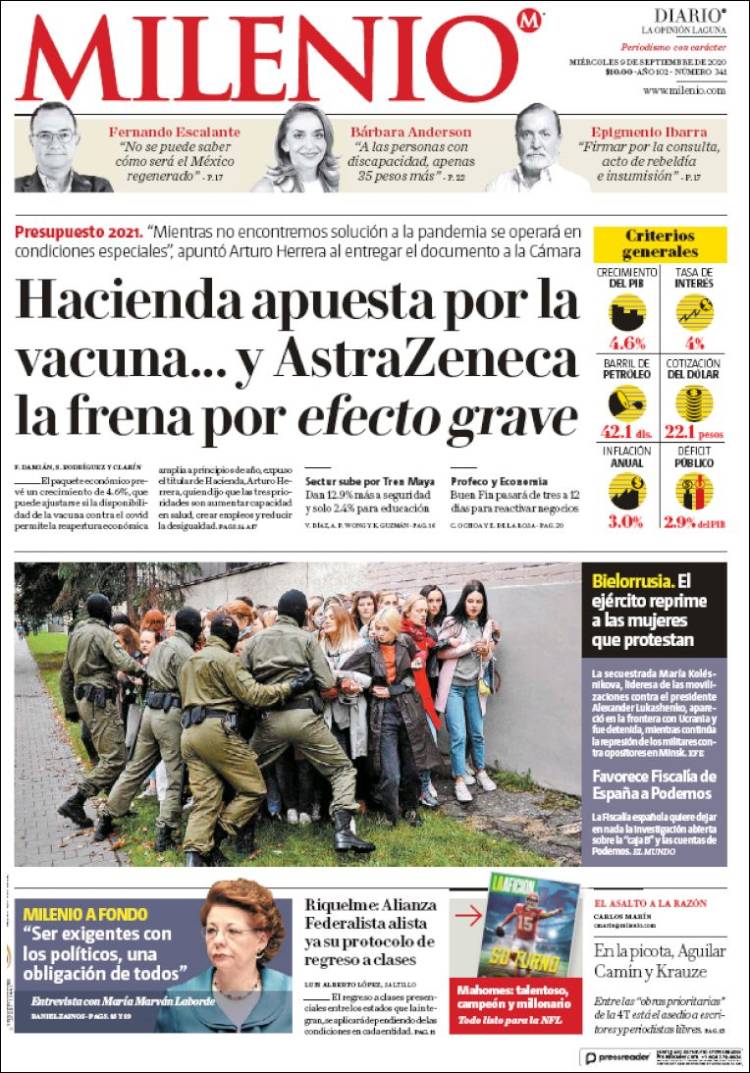 Portada de Milenio - Laguna (M&eacute;xico)