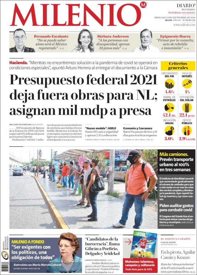 Portada de Milenio de Monterrey (M&eacute;xico)