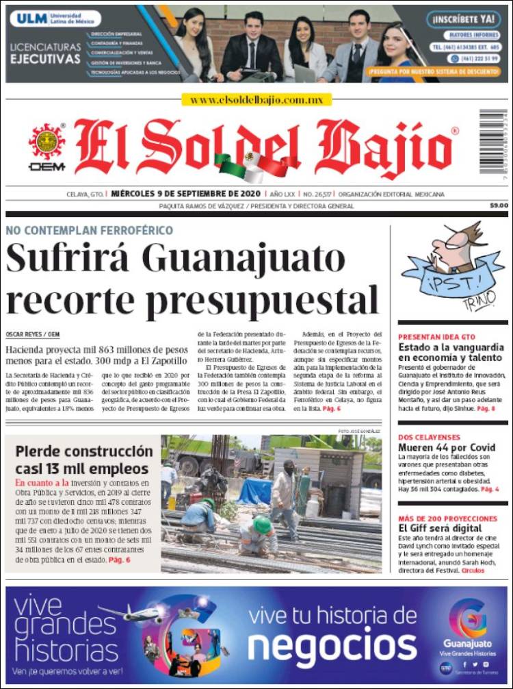 Portada de El Sol del Bajio (M&eacute;xico)