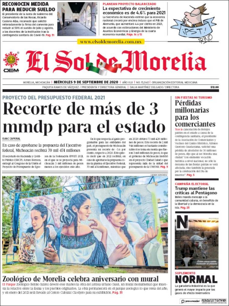 Portada de El Sol de Morelia (M&eacute;xico)