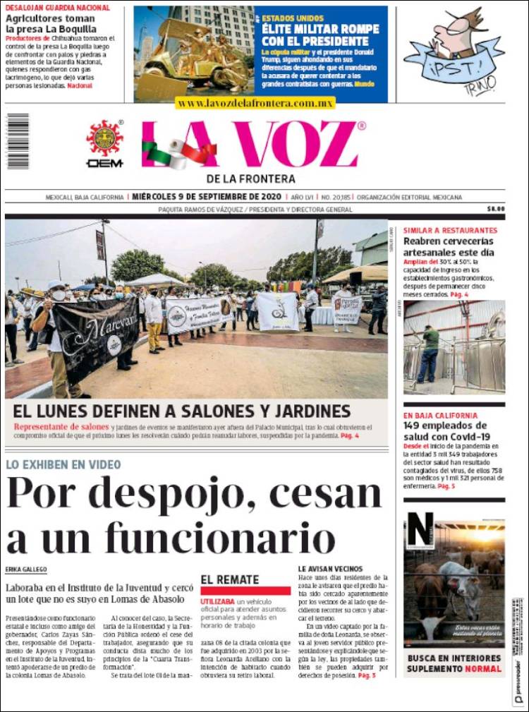 Portada de La Voz de la Frontera (M&eacute;xico)