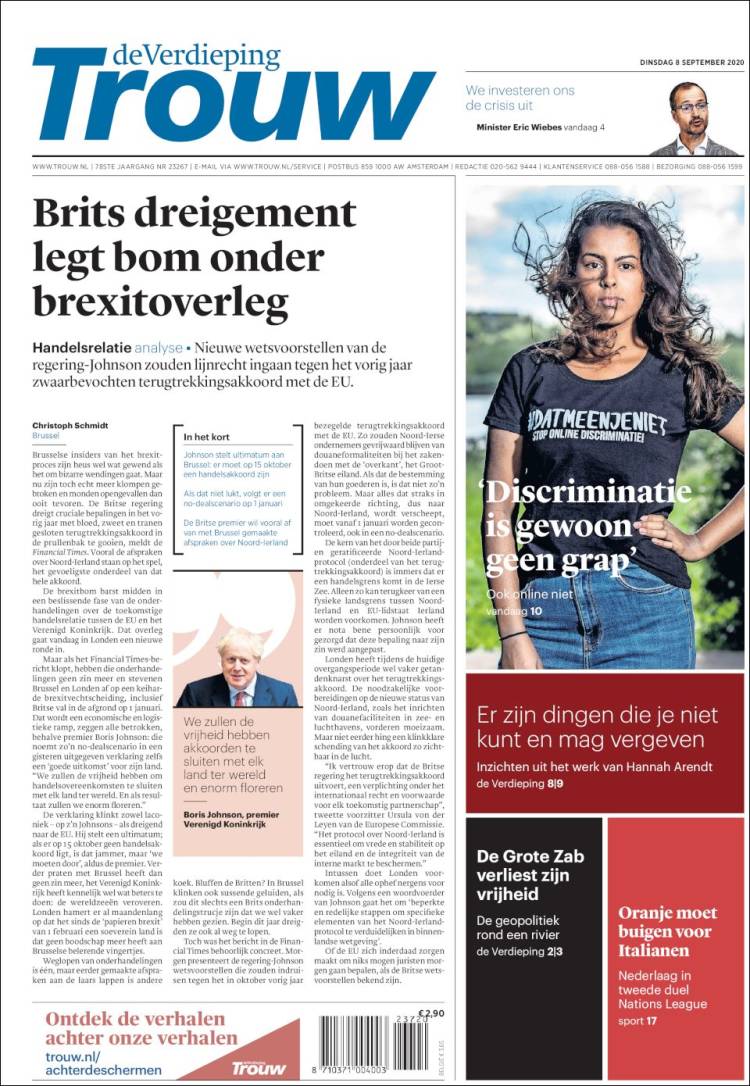 Portada de Trouw (Pa&iacute;ses Bajos)