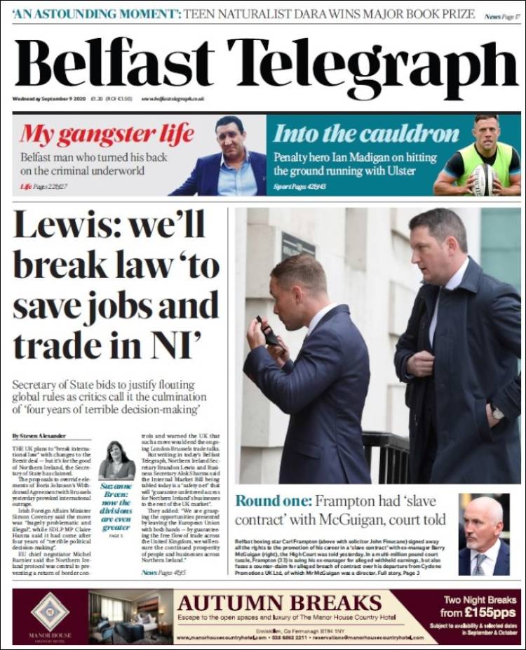Portada de Belfast Telegraph (Reino Unido)
