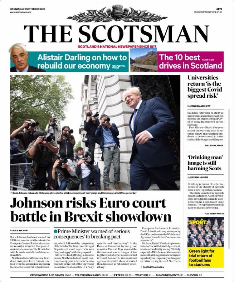 Portada de The Scotsman (Reino Unido)