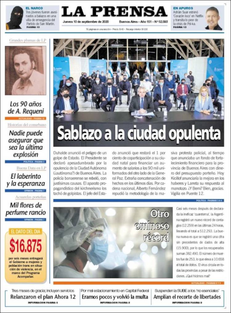 Portada de La Prensa (Argentina)