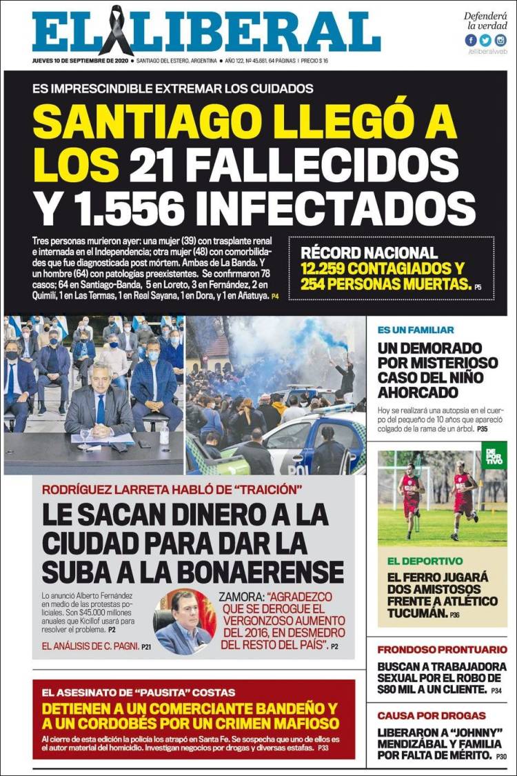 Portada de Diario El Liberal (Argentina)