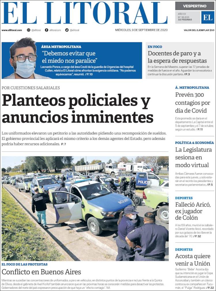 Portada de Diario El Litoral (Argentina)