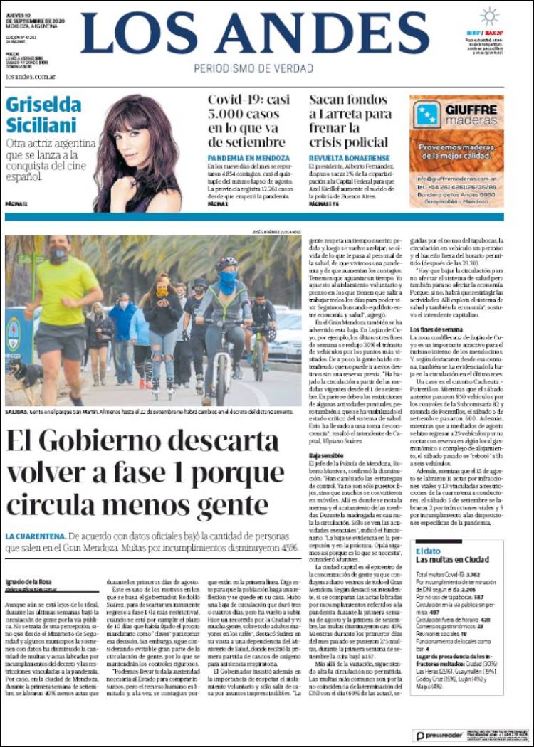 Portada de Los Andes - Mendoza (Argentina)