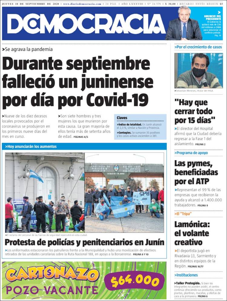 Portada de Diario Democracia (Argentina)