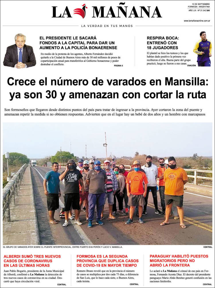 Portada de Diario La Mañana (Argentina)