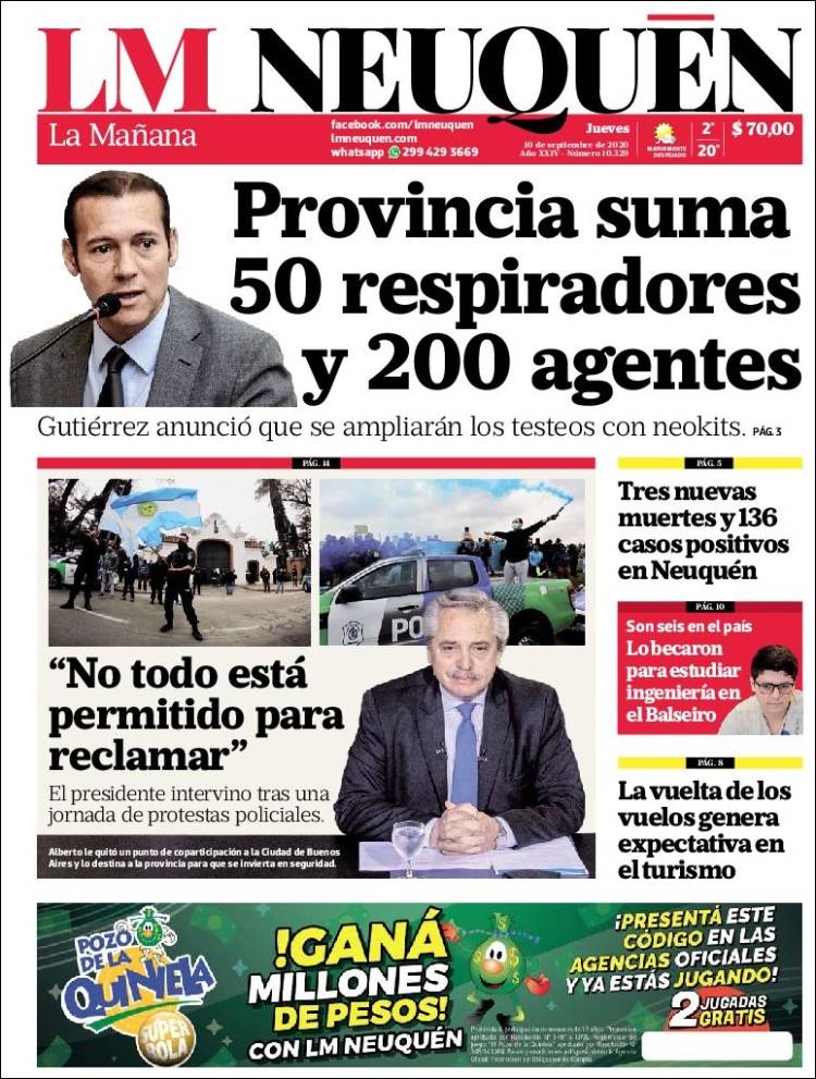 Portada de La Mañanade Neuquén (Argentina)