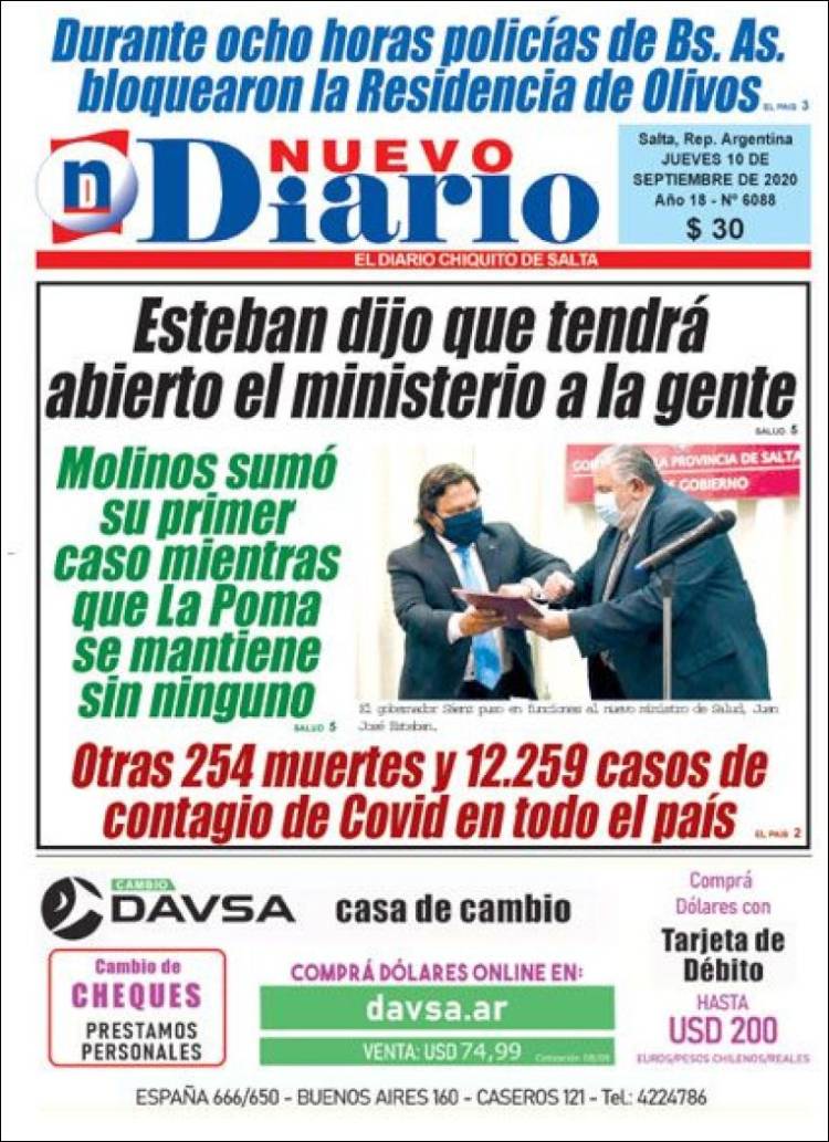 Portada de Nuevo Diario de Salta (Argentina)