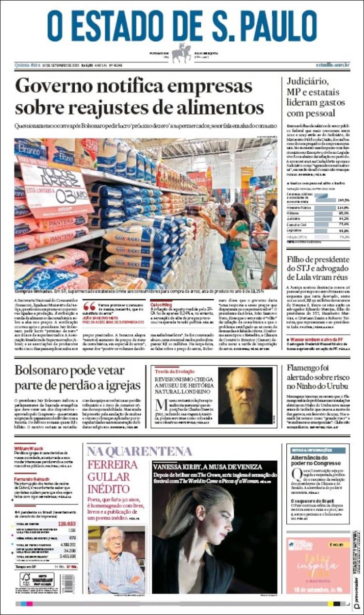 Portada de O Estado de São Paulo (Brasil)
