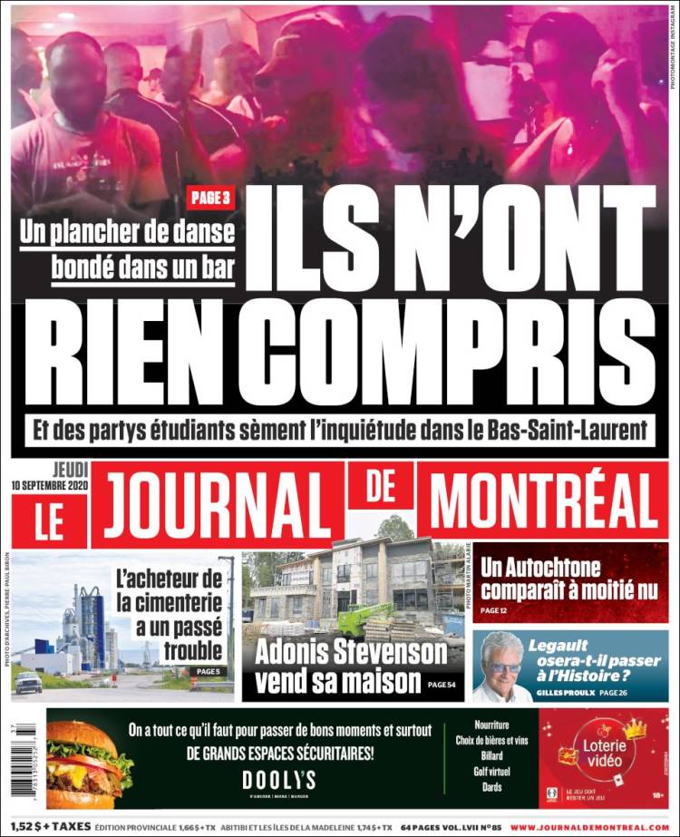 Portada de Le Journal de Montréal (Canada)