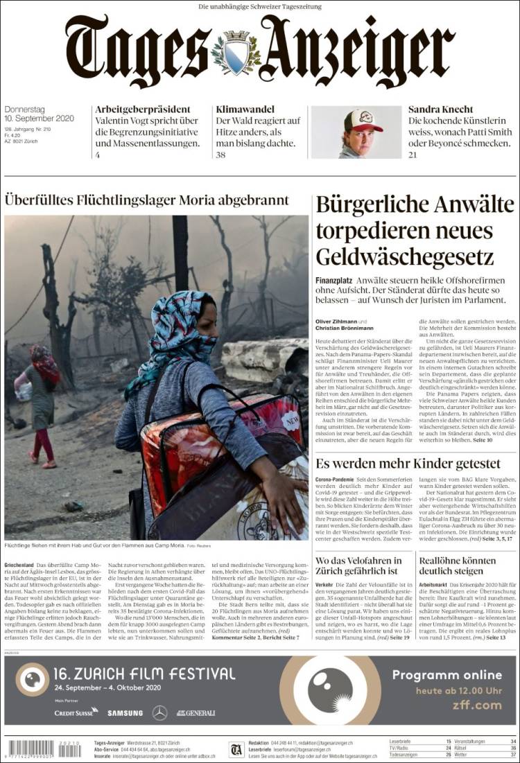 Portada de Tages-Anzeiger (Suiza)